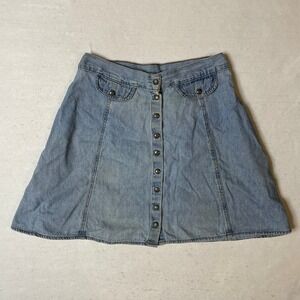 Vintage Manager Denim Skirt‎ Button Front A Line Light Wash Mini Womens 28 Waist
